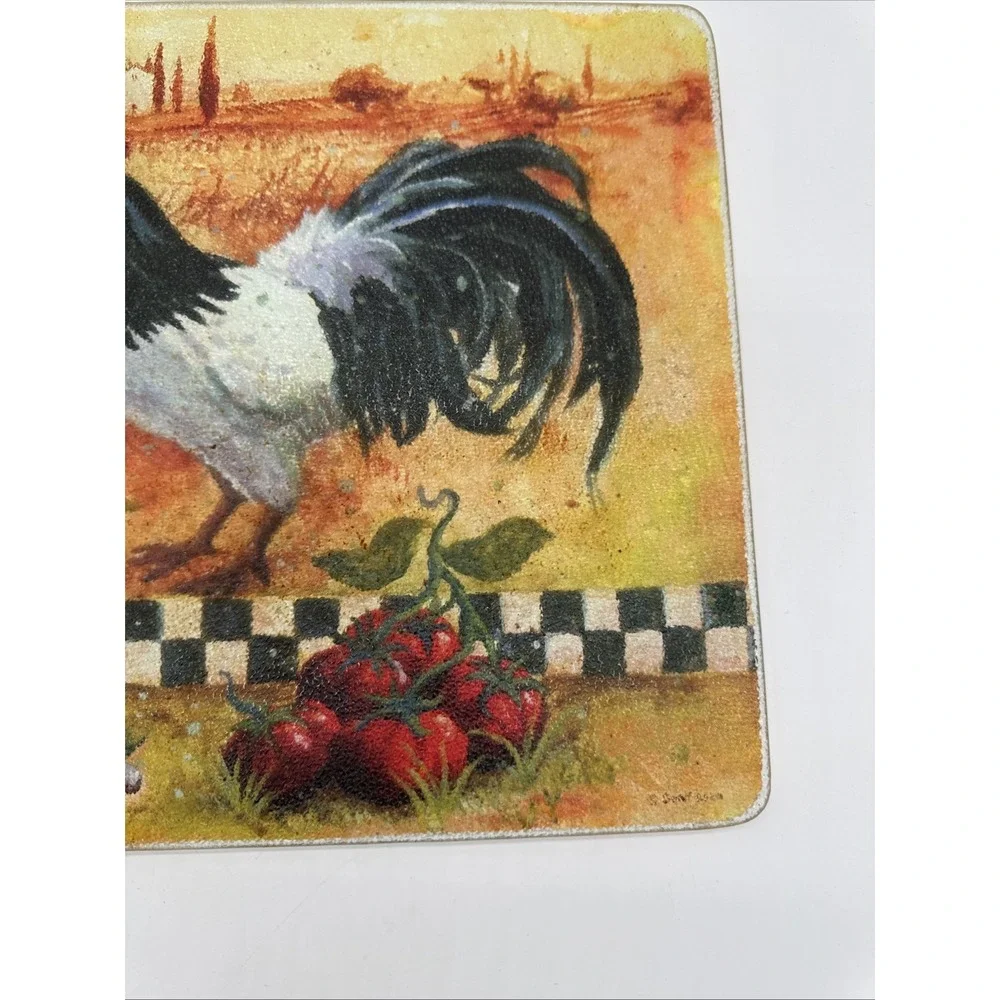 Rooster Theme Tempered Glass Cutting Board 15 X 11.5